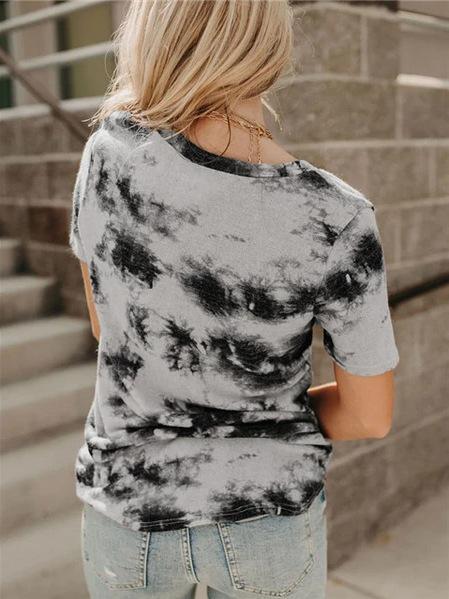 T-shirts - V-neck Loose Tie-dye Short-sleeved T-shirt - MsDressly