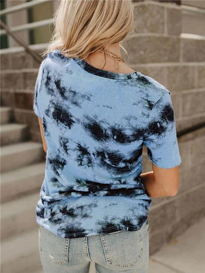 T-shirts - V-neck Loose Tie-dye Short-sleeved T-shirt - MsDressly