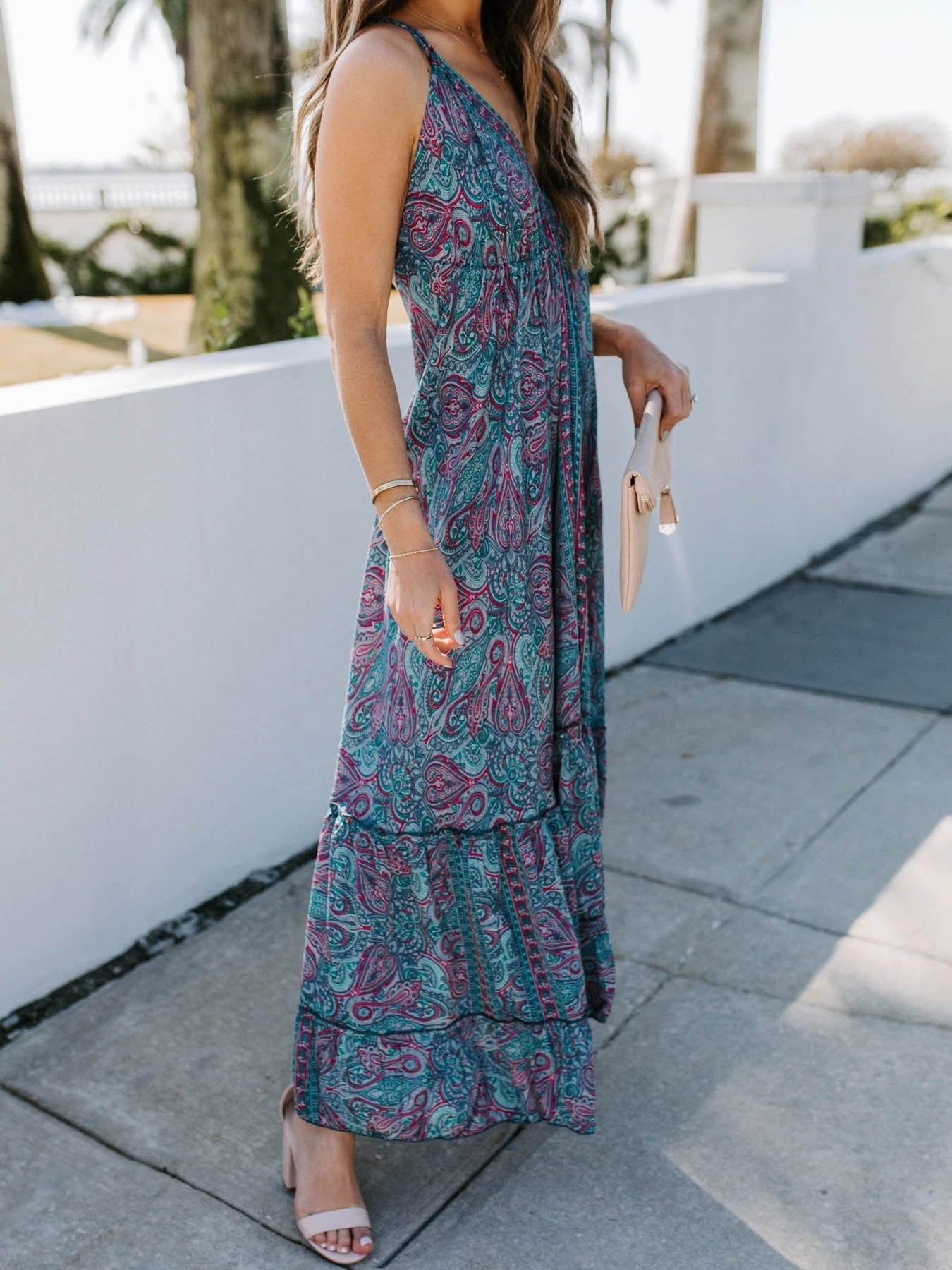 V-Neck Printed Sling Maxi Dresses - LuckyFash™