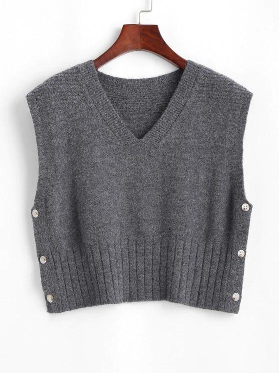 V Neck Side Button Up Sweater Vest - LuckyFash™