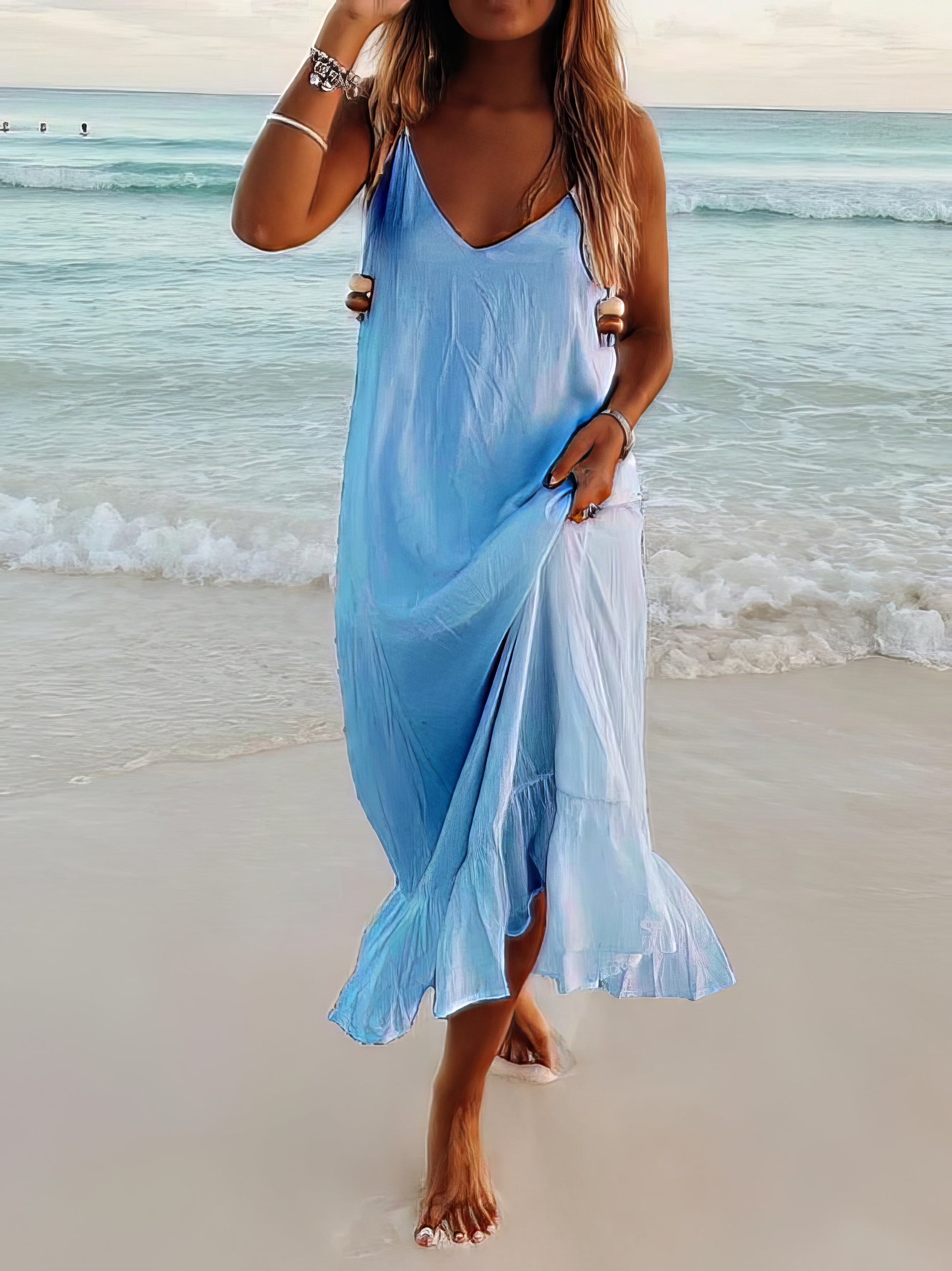 Maxi Dresses - V-Neck Sleeveless Beach Resort Boho Dress - MsDressly