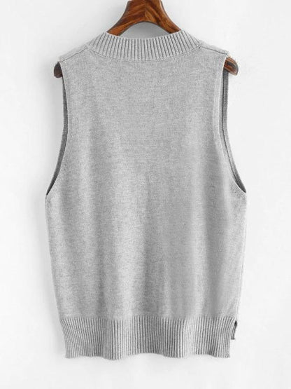 V Neck Slit High Low Sweater Vest - LuckyFash™