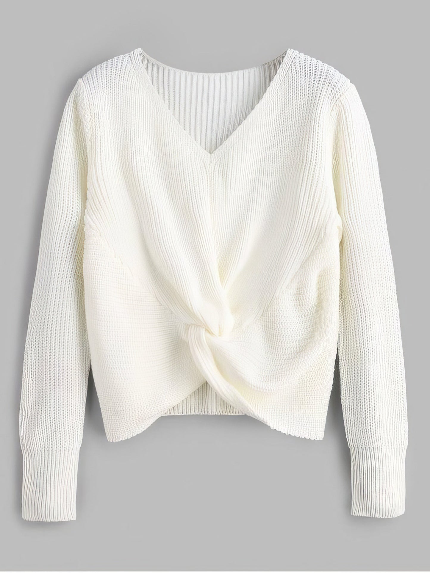 V Neck Twist Front Pullover Sweater for Women