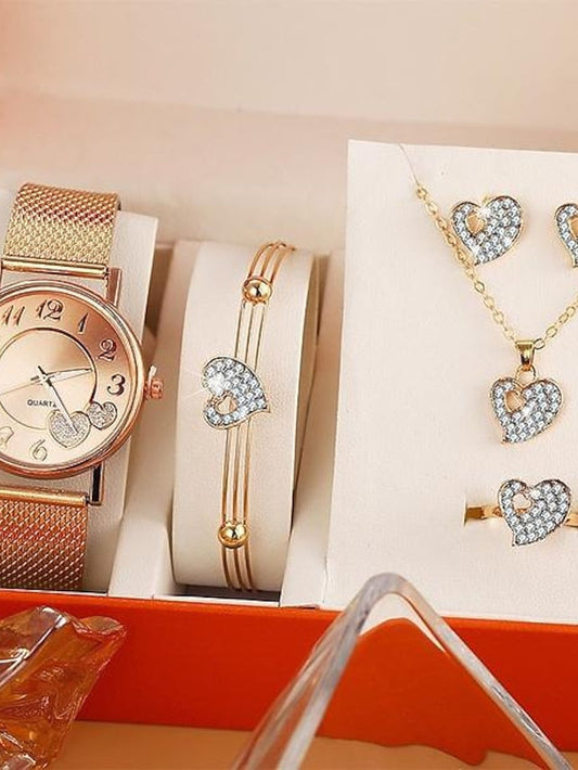 New Fashion Women Watches Bracelet Set Luxury Quartz Wrist Watches Ladies Elegant Heart Shape Jewelry For Valentine's Day Present