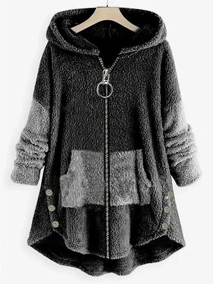 Women's Plus Size Teddy Coat Winter Coat Button Pocket Plain Causal Holiday Long Sleeve Hooded Regular Winter Fall Green Black L XL XXL 3XL 4XL