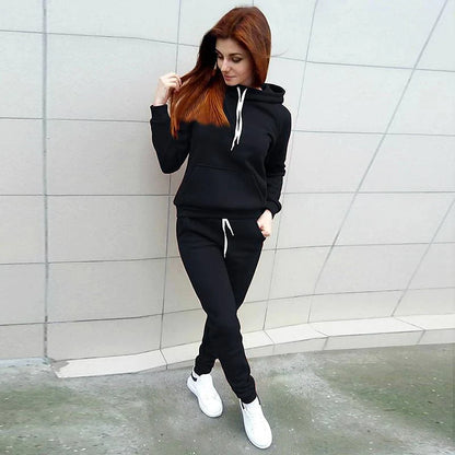 Women's Hoodie Tracksuit Pants Sets Solid Color Black Pink Red Drawstring Long Sleeve Sport Fitness Active Streetwear Hooded Regular Fit Fall & Winter