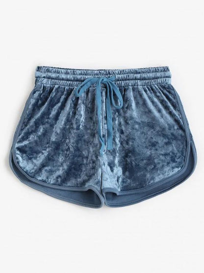 Velvet Drawstring Dolphin Gym Shorts for Women