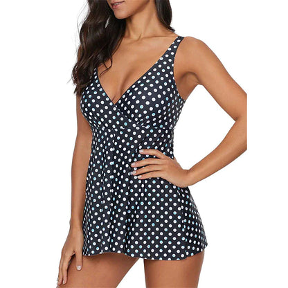 Women's Swimwear One Piece wrap Plus Size Swimsuit Open Back Printing for Big Busts Polka Dot Black Padded V Wire Bathing Suits New Vacation Holiday