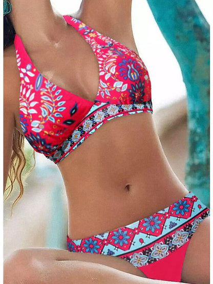 Women's Swimwear Bikini Bathing Suits 2 Piece Normal Swimsuit Halter 2 Piece Sexy Print Floral Print Light Green Pink Purple Padded V Wire Bathing Suits Sports Vacation Beach Wear - LuckyFash™