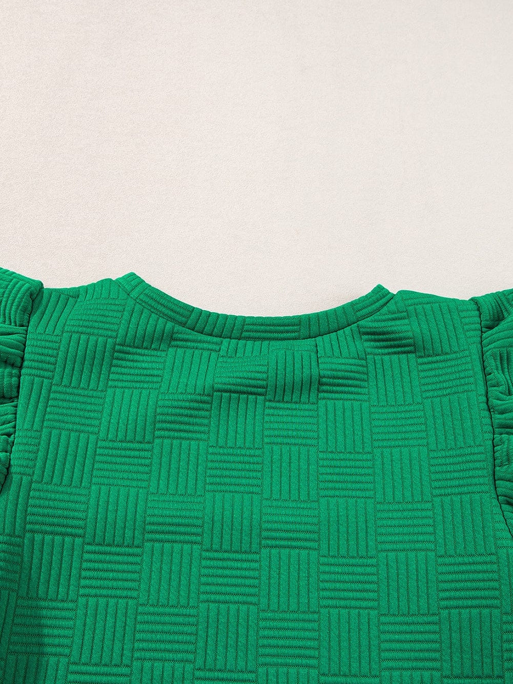 Vibrant Green Textured Ruffle Sleeve Top and Shorts Ensemble