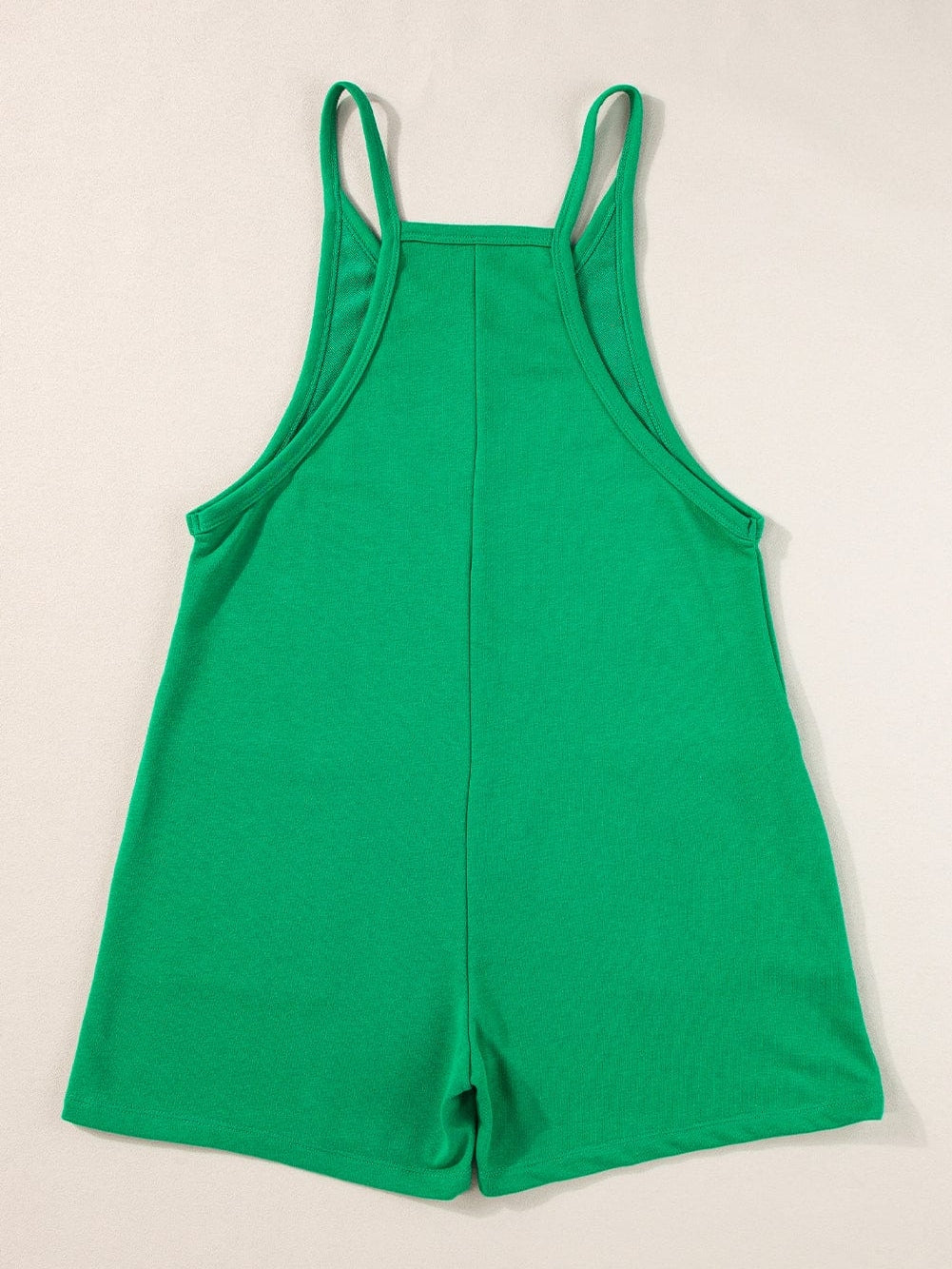 Vibrant Green V-Neck Sleeveless Romper with Pockets