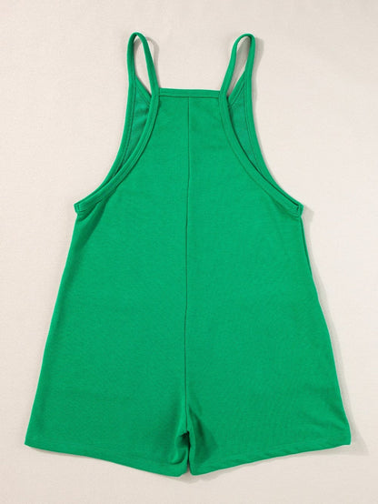 Vibrant Green V-Neck Sleeveless Romper with Pockets