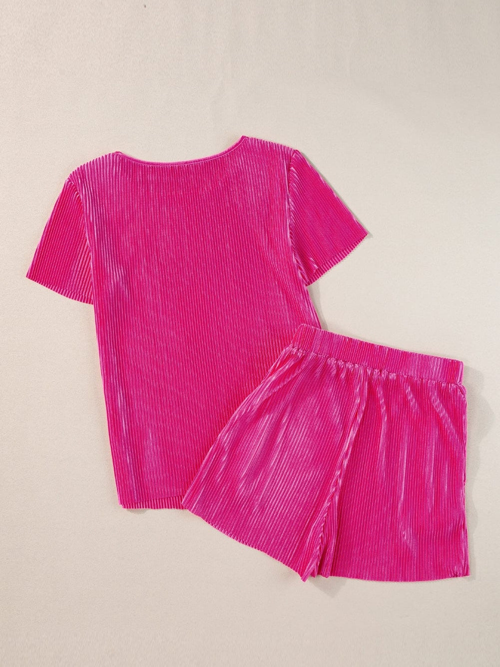 Vibrant Pink Satin Pleated Two-Piece Ensemble