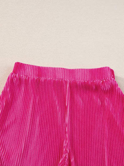 Vibrant Pink Satin Pleated Two-Piece Ensemble