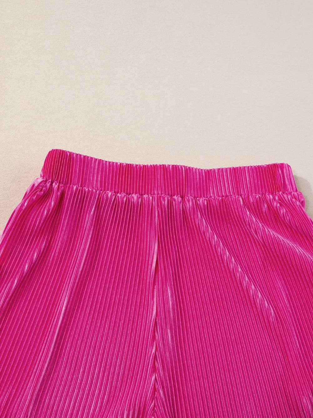 Vibrant Pink Satin Pleated Two-Piece Ensemble