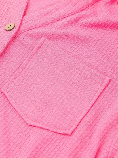 Vibrant Pink Waffle Knit Half Sleeve Shirt and Shorts Set