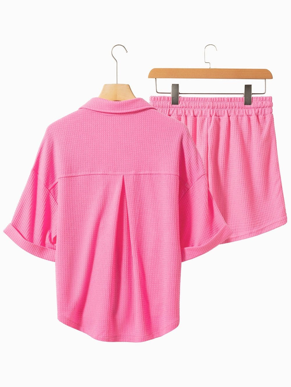 Vibrant Pink Waffle Knit Half Sleeve Shirt and Shorts Set