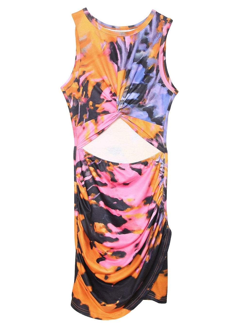 Vibrant Tie-dye Hollow Out Bodycon Mini Dress with Twist Detail