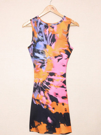 Vibrant Tie-dye Hollow Out Bodycon Mini Dress with Twist Detail