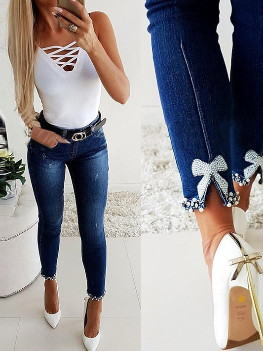 Women's Skinny Jeans Denim Blue Fashion Casual Weekend Side Pockets Micro-elastic Ankle-Length Comfort Plain S M L XL 2XL