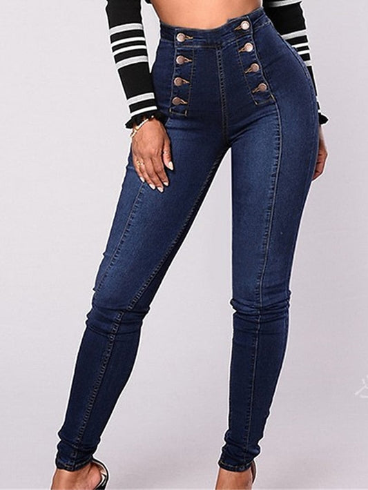 Women's Jeans Pants Plus Size Curve Trousers Leggings Full Length Cotton Micro-elastic High Waist Fashion Streetwear Street Daily Black Dark Blue S M Fall Winter