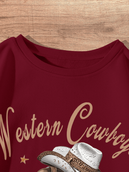 Retro Western Boots And Hat Print Casual Fashion Winter Round Neck Long-sleeved Sweatshirt