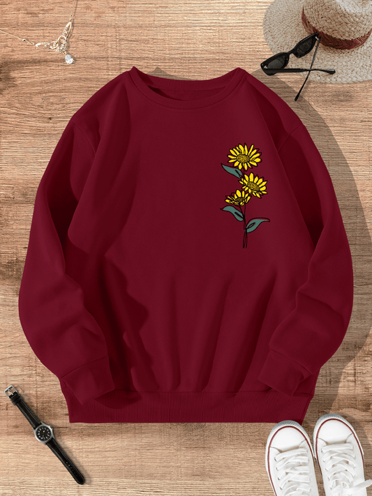 Retro Sunflower Print Casual Fashion Winter Round Neck Long-sleeved Sweatshirt