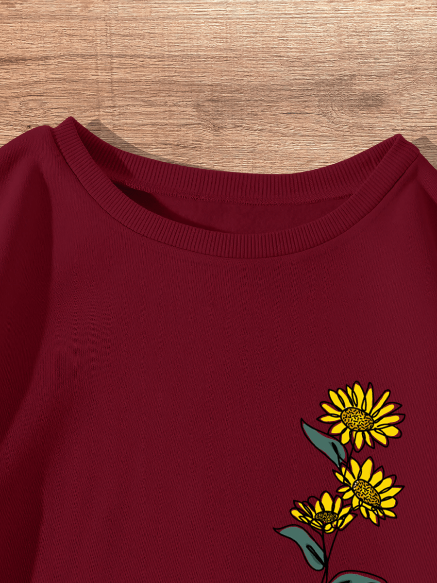 Retro Sunflower Print Casual Fashion Winter Round Neck Long-sleeved Sweatshirt