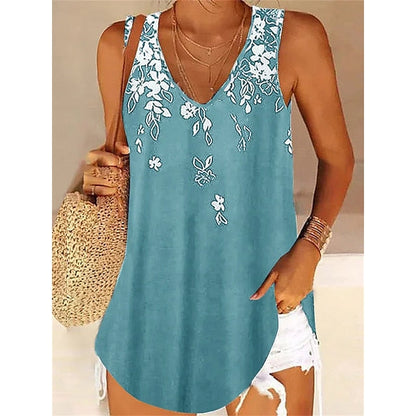 Women's Tank Top Camis Floral Pink Blue Sky Blue Print Sleeveless Casual V Neck Regular Fit