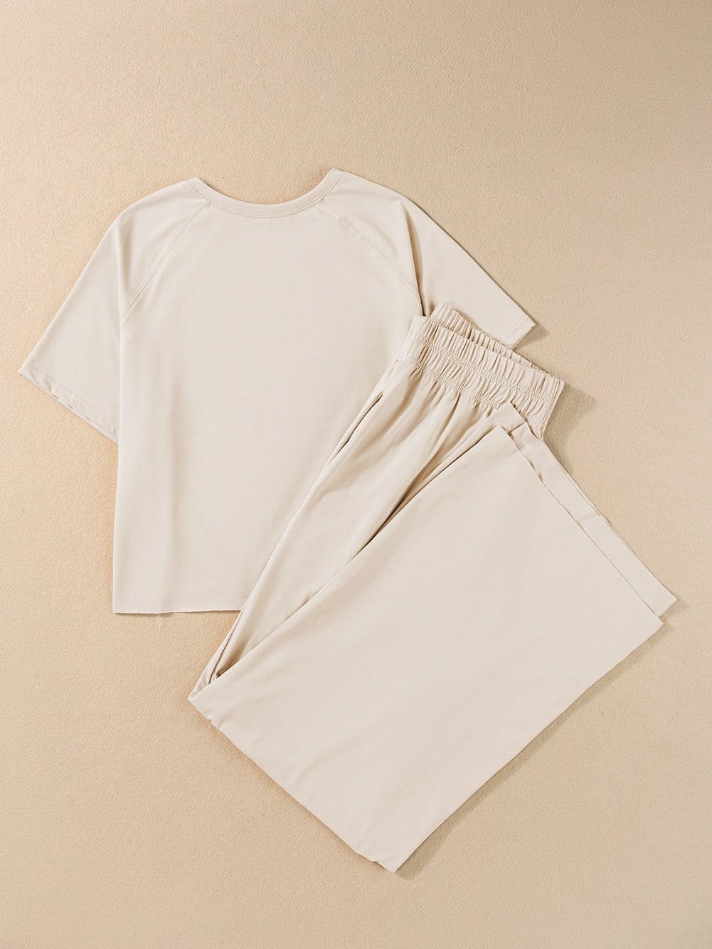 White Raw Edge Loose Tee and Wide Leg Pants Matching Set