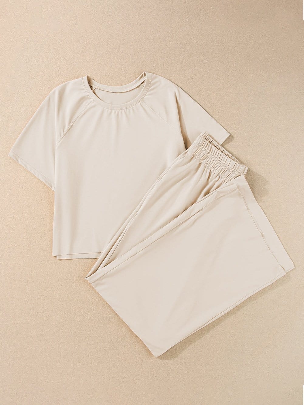 White Raw Edge Loose Tee and Wide Leg Pants Matching Set