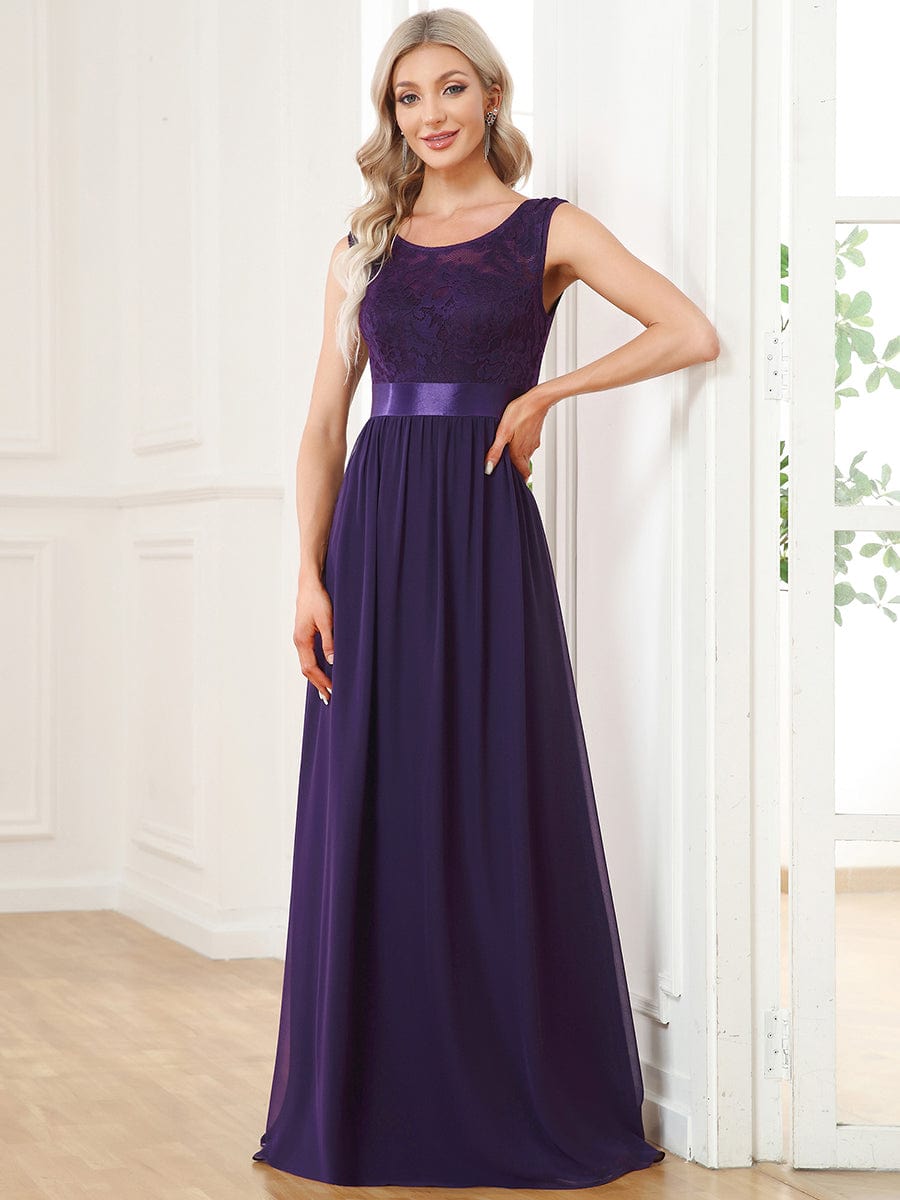 Wholesale V Back Belted Lace & Chiffon Bridesmaid Dresses