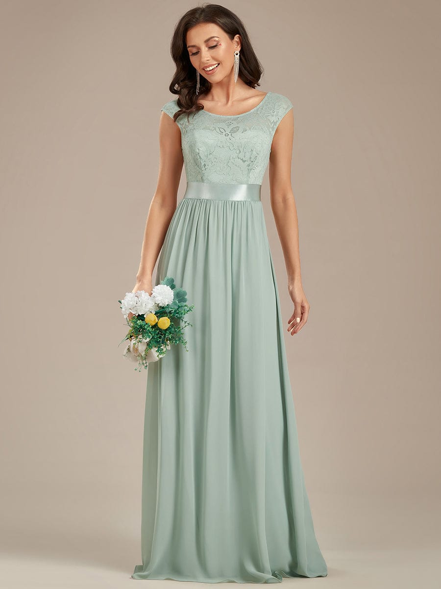 Wholesale V Back Belted Lace & Chiffon Bridesmaid Dresses