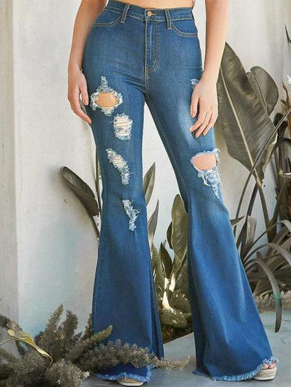 Wide-leg Trendy Ripped Denim Stretch Flared Pants - LuckyFash™