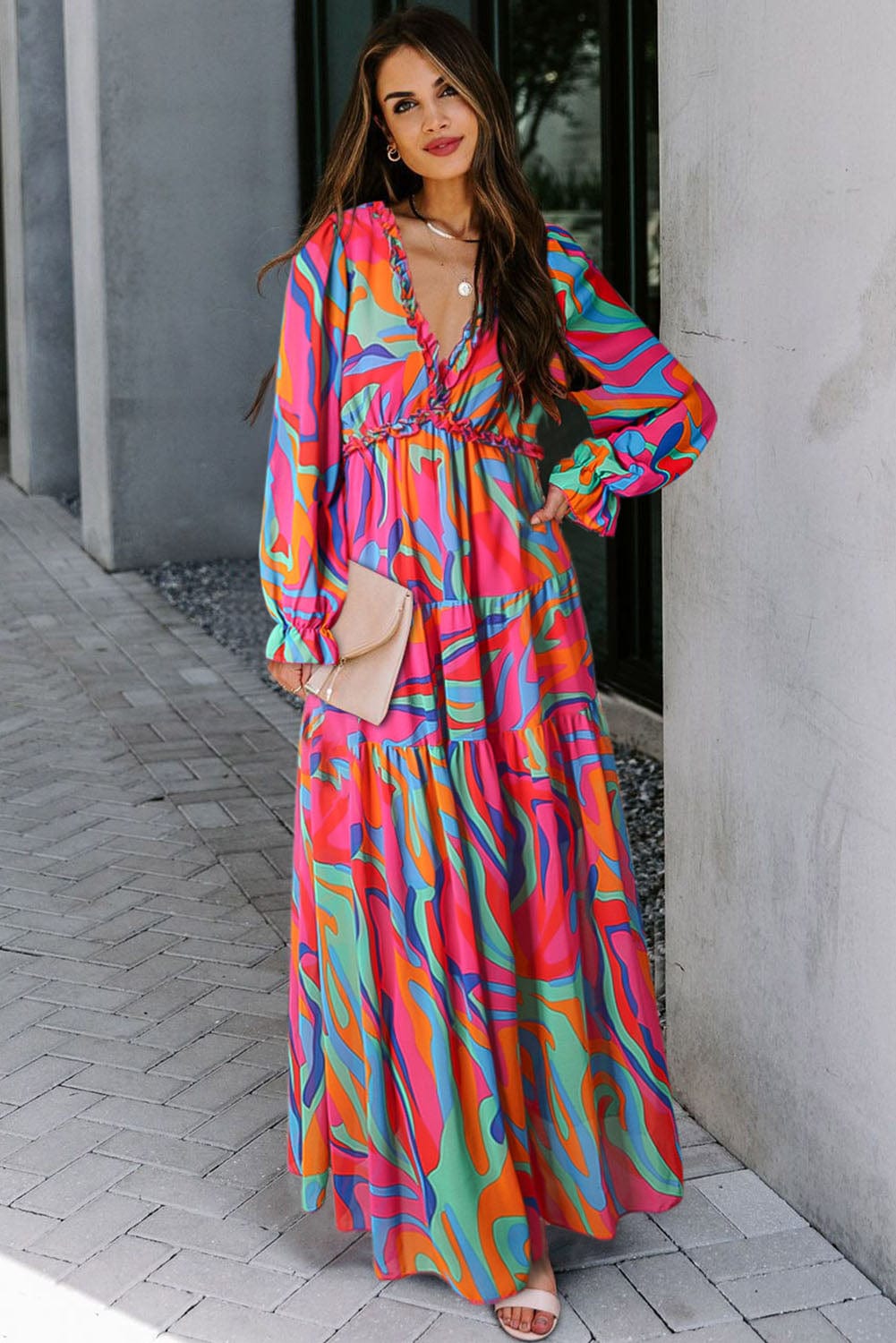 Wild Lotus Ruffle Tiered Maxi Dress with Floral Print