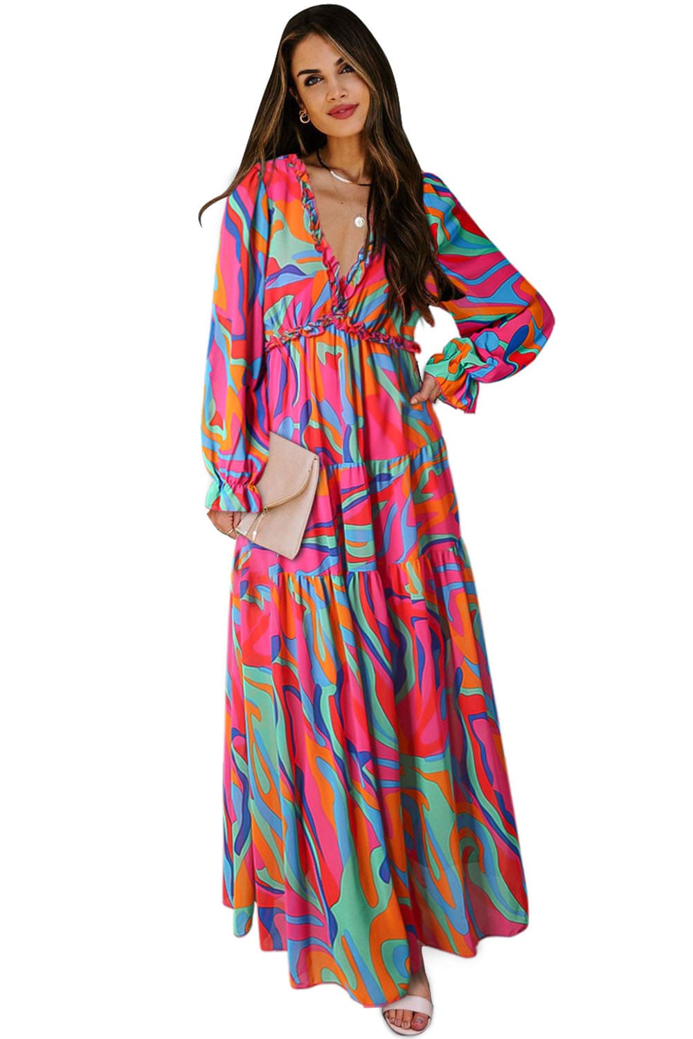 Wild Lotus Ruffle Tiered Maxi Dress with Floral Print