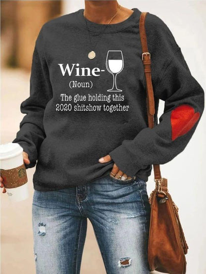 Wine Glass Heart Sweatshirt for Women