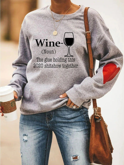 Wine Glass Heart Sweatshirt for Women