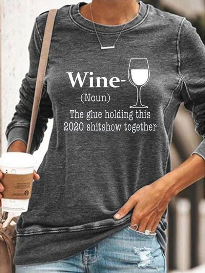 Wine Glass Print T-Shirt for Women