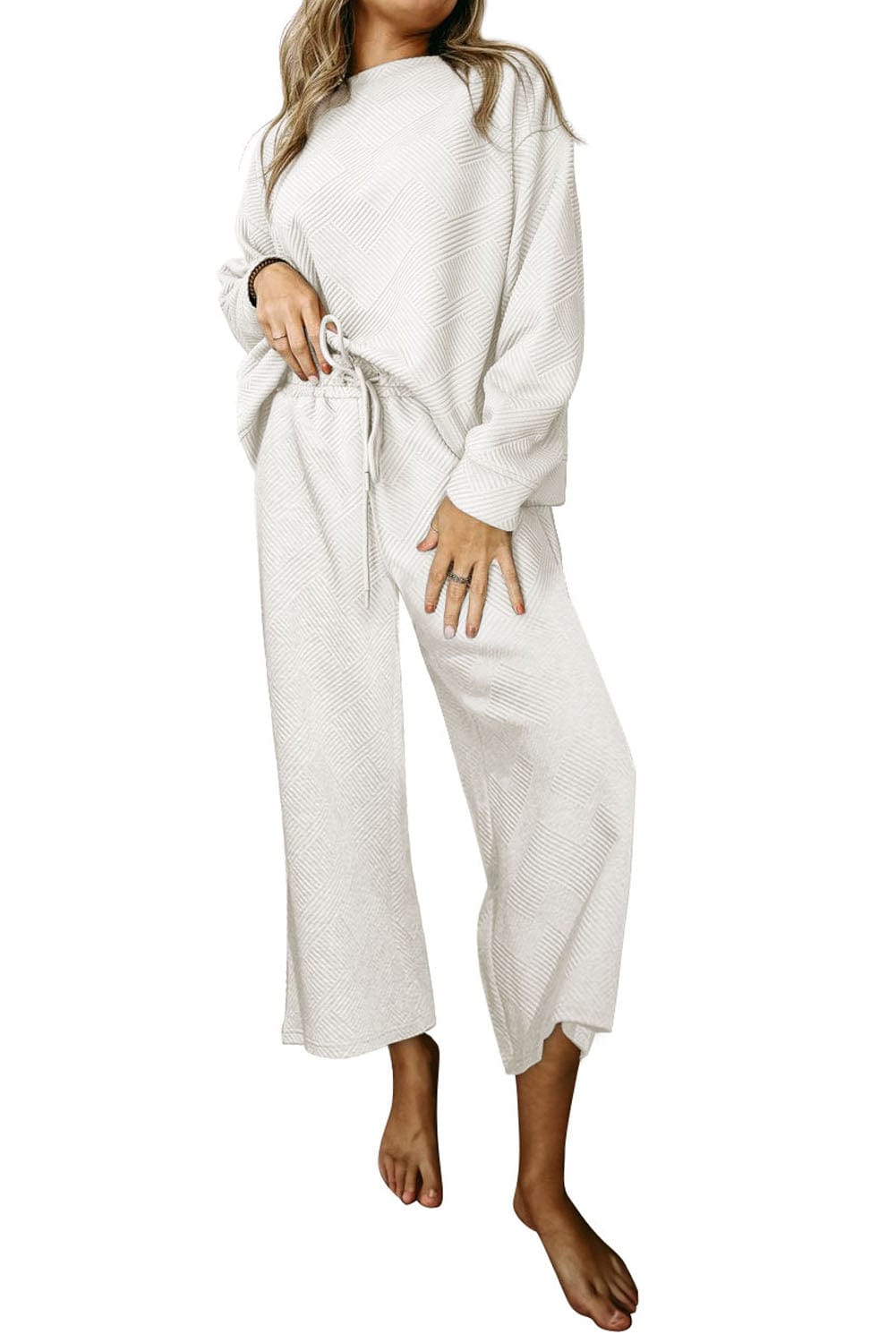 Winter White Ribbed 2-Piece Lounge Set