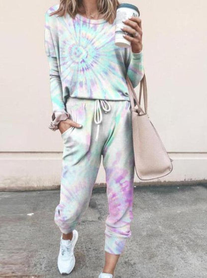 Woman Tie Dye Print Top & Drawstring Pants Set for Women