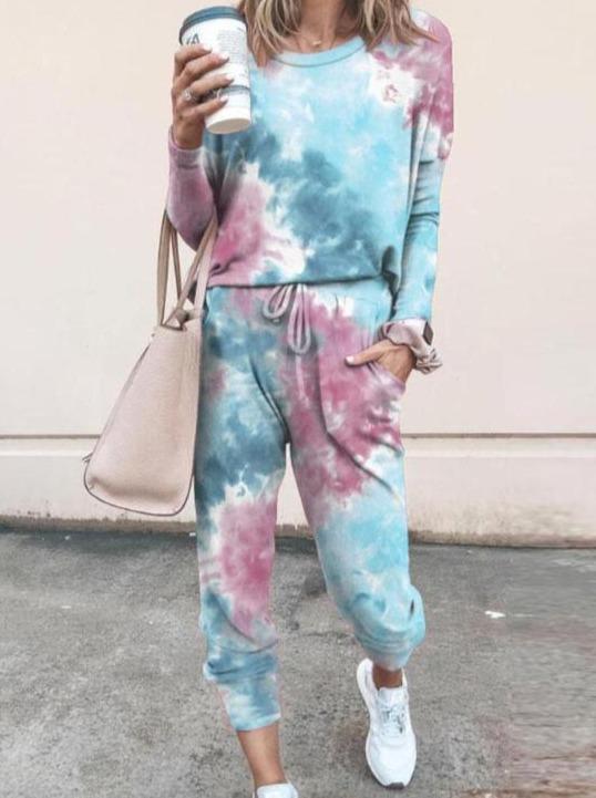 Woman Tie Dye Print Top & Drawstring Pants Set - LuckyFash™