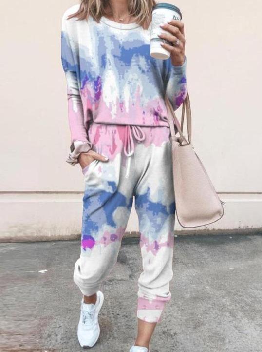 Woman Tie Dye Print Top & Drawstring Pants Set for Women