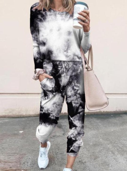 Woman Tie Dye Print Top & Drawstring Pants Set for Women