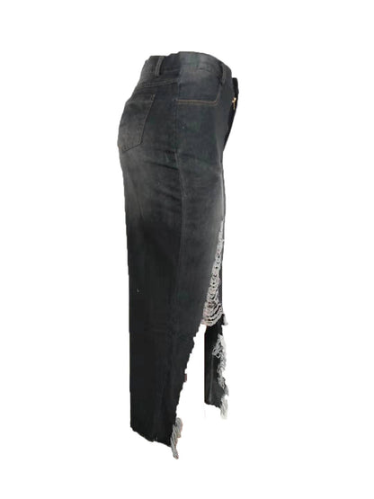 Women Casual Distressed Ripped Denim Jean Split Bodycon Stretched Skirt with Pocket - LuckyFash™