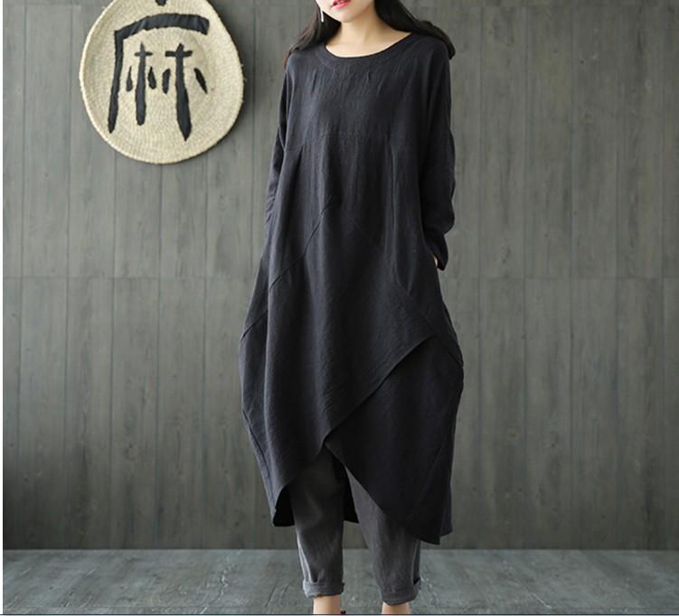 Women Cotton And Linen Slit Dress for Women