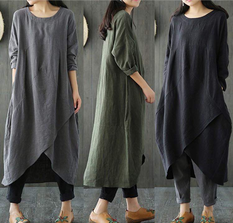 Women Cotton And Linen Slit Dress - LuckyFash™