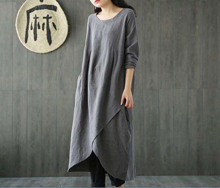 Women Cotton And Linen Slit Dress - LuckyFash™