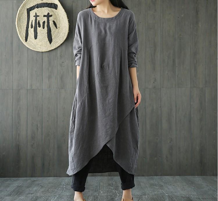 Women Cotton And Linen Slit Dress - LuckyFash™