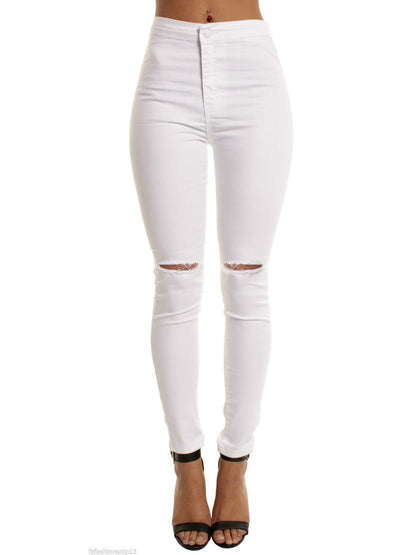 Women Hole Sexy Slim High Waist Pencil Jeans for Women